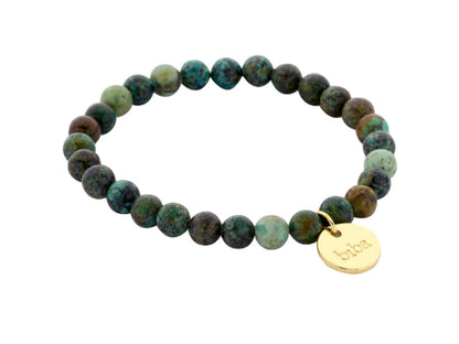 Biba Armband Afrikanischer Türkis Perlen 6 mm Vergoldet Dehnbar