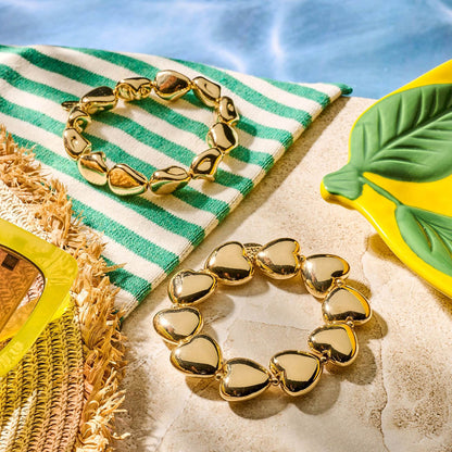Biba Trend-Armband Gold Plattiert Nugget-Herz-Elemente Dehnbar