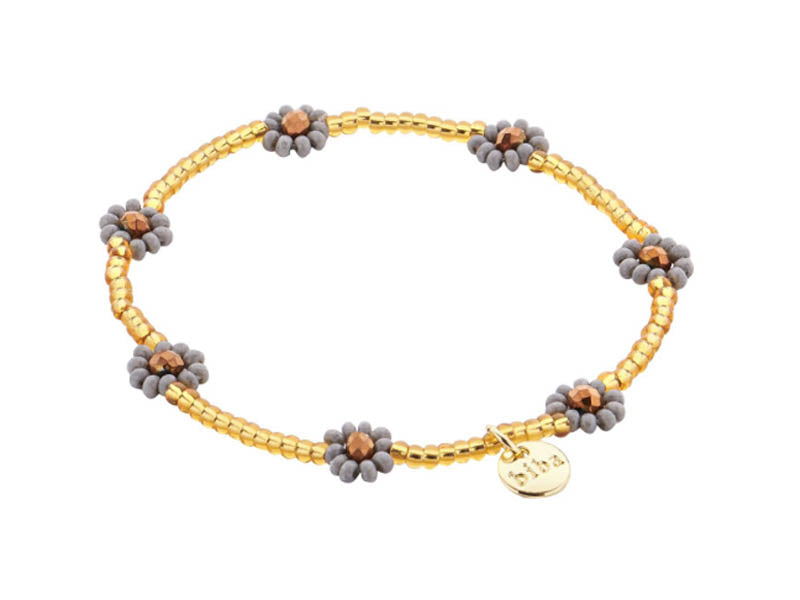 Biba Armband Perlenblüten Grau-Mix Vergoldet Stacking-Look