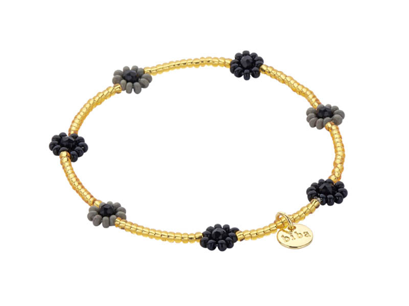 Biba Armband Perlenblüten Schwarz Grau Vergoldet Stacking-Look