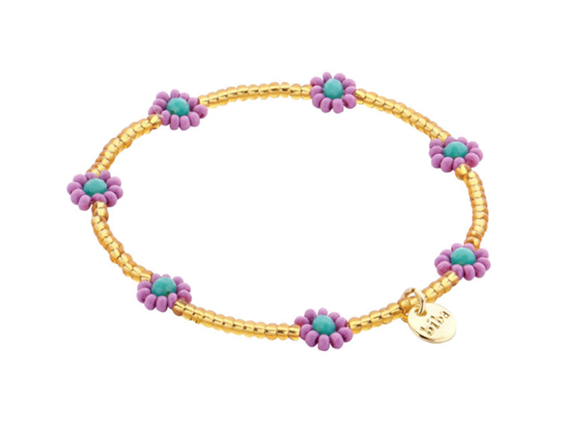 Biba Armband Flowers Blumen Perlenblüten Lila Mix Vergoldet
