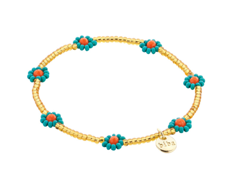 Biba Armband Flowers Blumen Perlenblüten Petrol Mix Vergoldet
