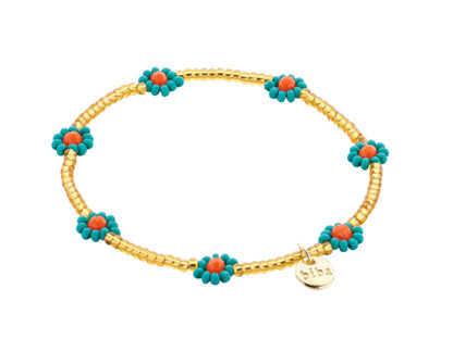 Biba Armband Flowers Blumen Perlenblüten Petrol Mix Vergoldet

