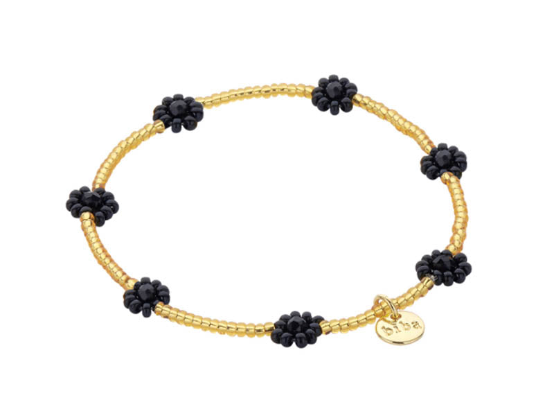 Biba Armband Perlenblüten Schwarz Vergoldet Stacking-Look