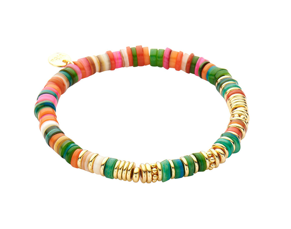 Biba Armband Perlmutt-Scheiben Bunt Vergoldet Dehnbar