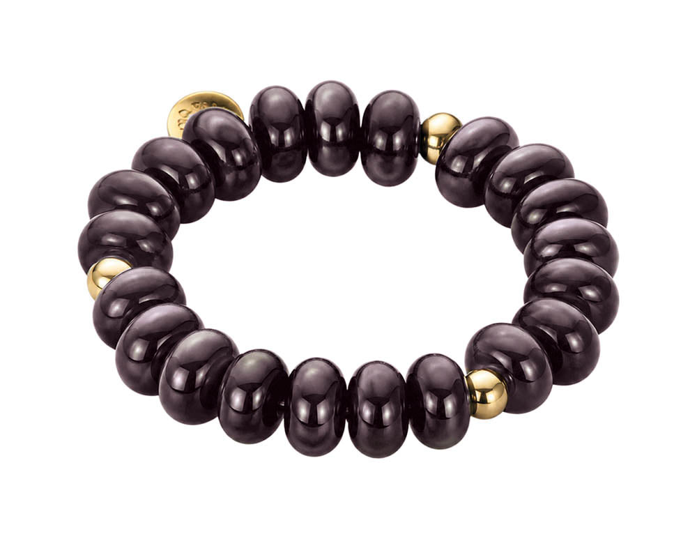 Biba Armband Resin-Donuts Aubergine Dunkelbraun 14 mm Aubergine Dunkelbraun Gold Plattierte Kugelelemente Dehnbar