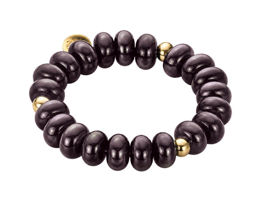 Biba Armband Resin-Donuts Aubergine Dunkelbraun 14 mm Aubergine Dunkelbraun Gold Plattierte Kugelelemente Dehnbar