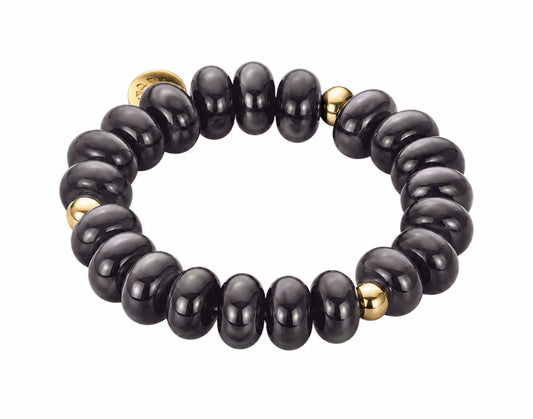 Biba Trend-Armband Dunkelgrau Resin-Donuts 14 mm Gold Plattierte Kugelelemente Dehnbar
