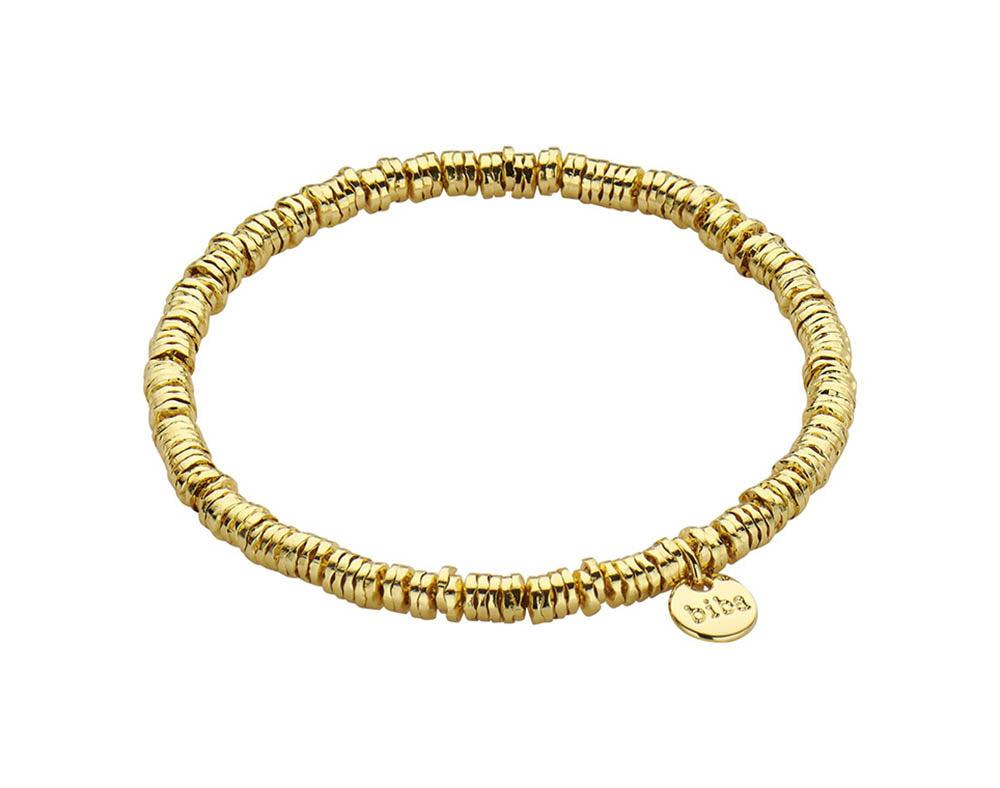 Biba Trend-Armband Scheibenperlen 4 mm Gold Plattiert Dehnbar Stacking-Look