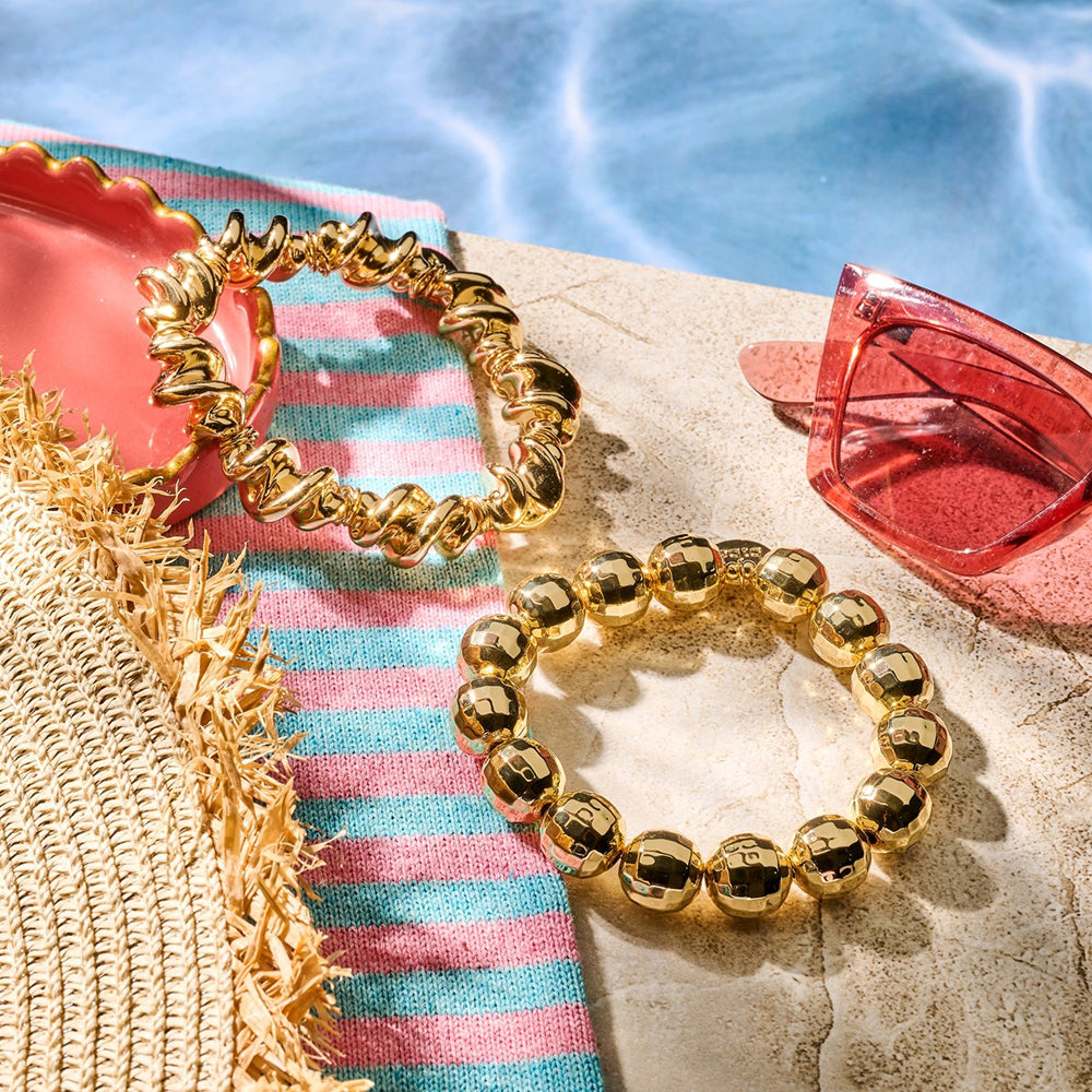 Biba Trend-Armband Gold Plattiert 15 mm Breit Dehnbar Gedrehte Elemente Organic Shape