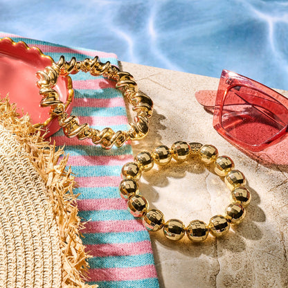 Biba Trend-Armband Gold Plattiert 15 mm Breit Dehnbar Gedrehte Elemente Organic Shape