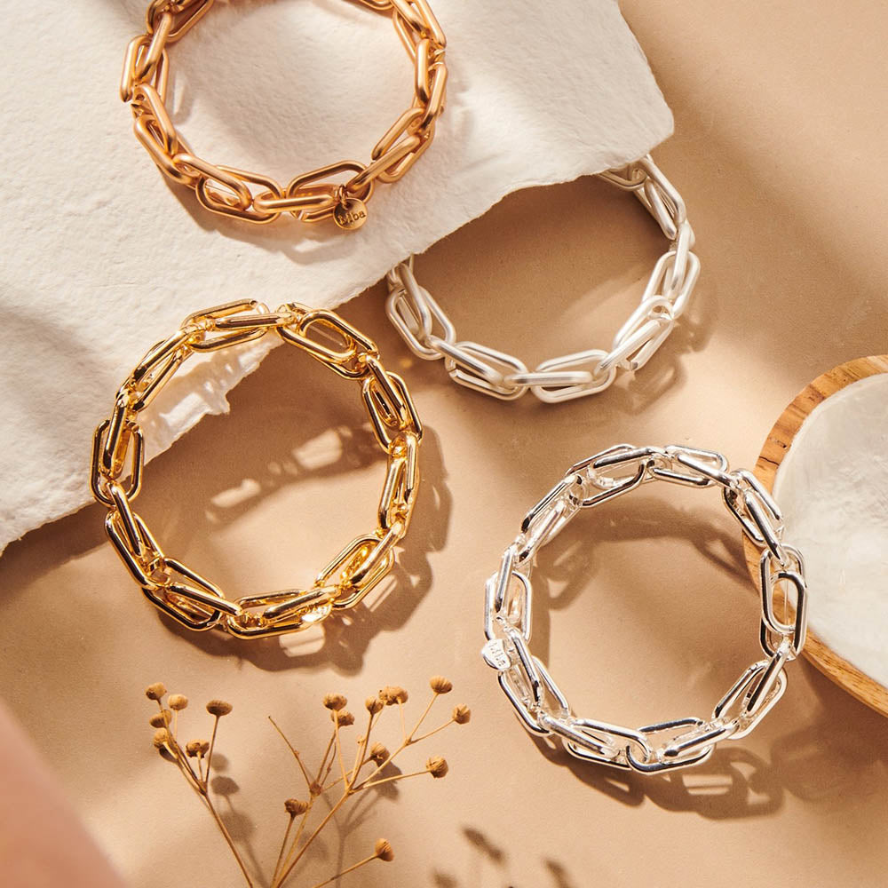 Biba Gliederarmbänder Oval Gold Silber Plattiert Dehnbar Stacking-Look