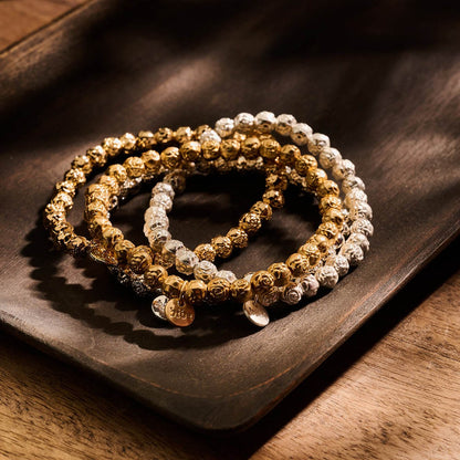 Biba Kugelarmbänder Florales Muster Gold Silber Plattiert Dehnbar Stacking-Look