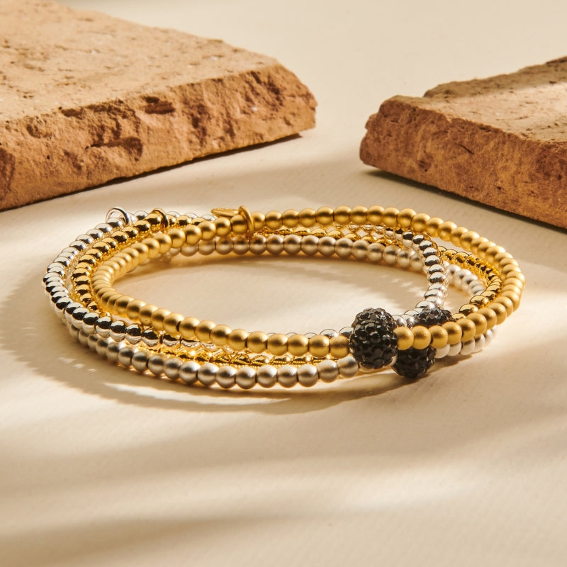 Biba Kugelarmbänder Versilbert Vergoldet Pavé Zirkonia Kugel Schwarz Dehnbar