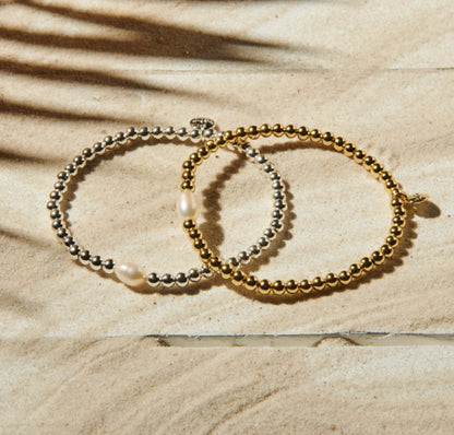 Biba Kugelarmband Süsswasserperle Vergoldet Versilbert Stacking Beads Dehnbar