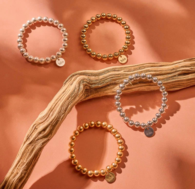 Biba Kugelarmbänder 6 mm Versilbert Vergoldet Stacking Beads Dehnbar