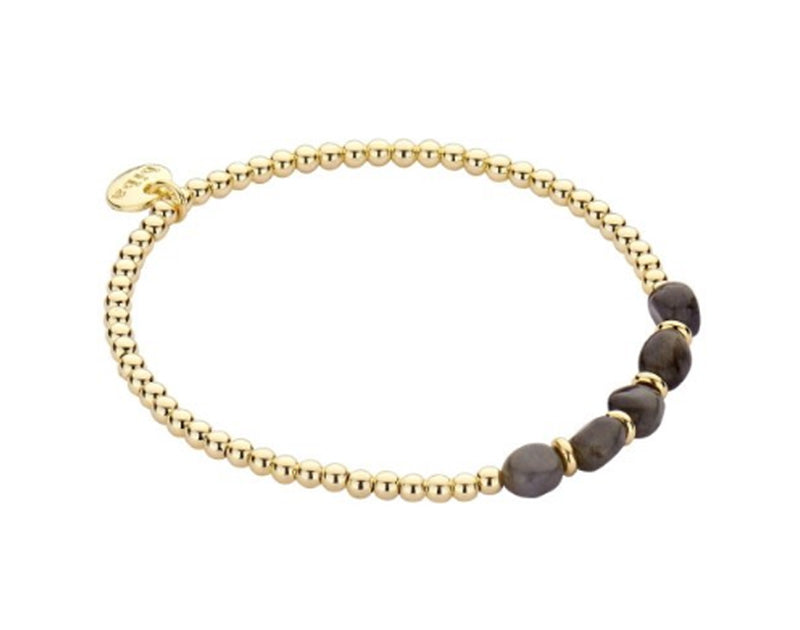 Biba Kugelarmband Natursteine Braun Gold Plattiert Dehnbar