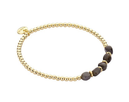 Biba Kugelarmband Natursteine Braun Gold Plattiert Dehnbar