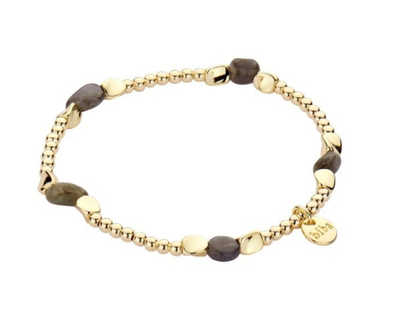 Biba Kugelarmband Natursteine Braun Vergoldet Dehnbar