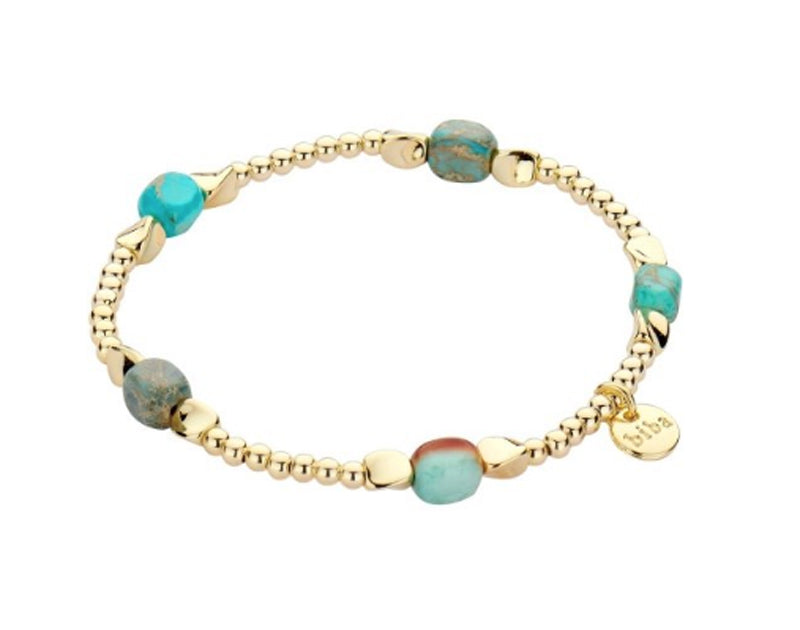 Biba Kugelarmband Natursteine Aqua Vergoldet Dehnbar