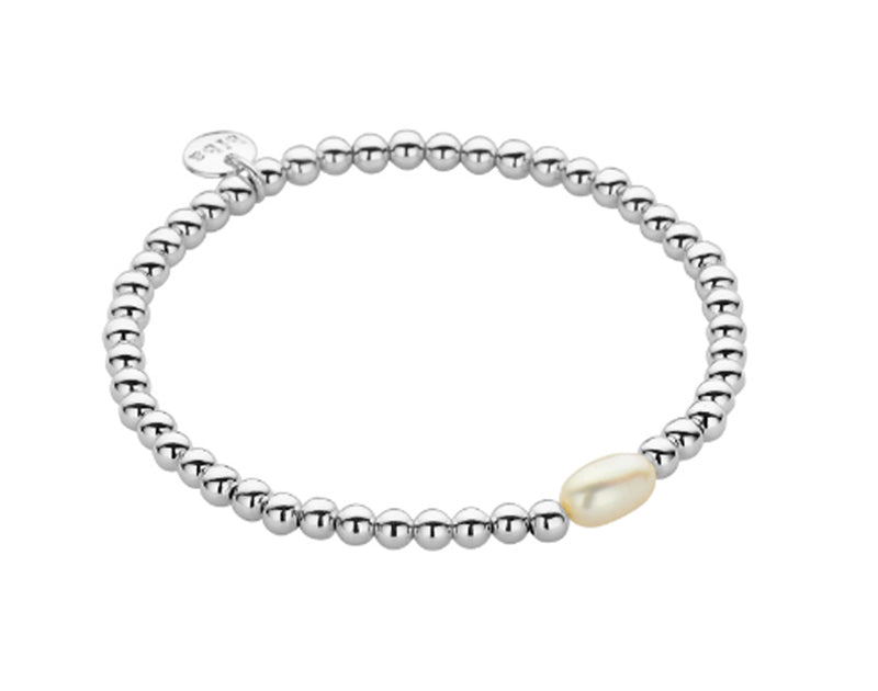 Biba Kugelarmband Süsswasserperle Versilbert Stacking Beads Dehnbar