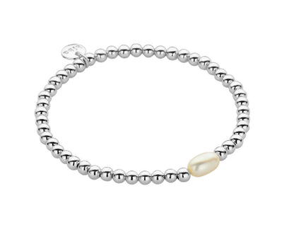 Biba Kugelarmband Süsswasserperle Versilbert Stacking Beads Dehnbar