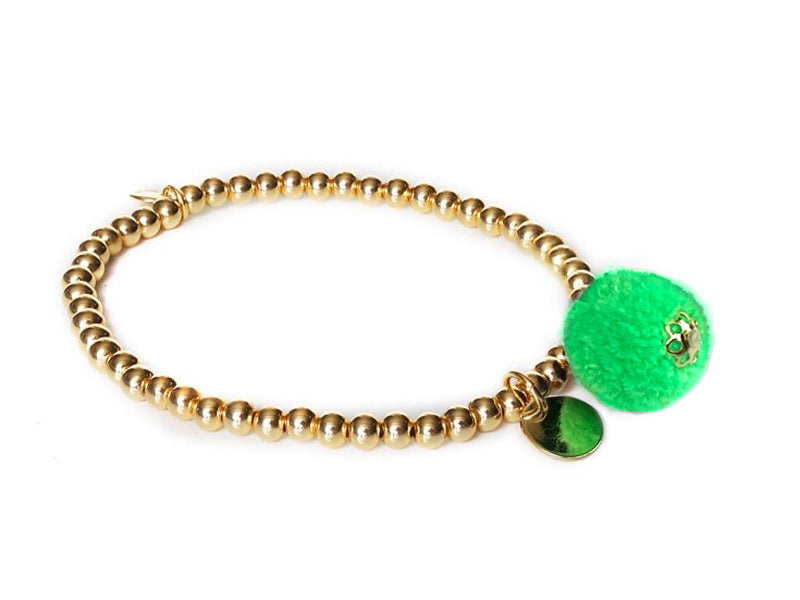 Biba Armband Kugel Vergoldet Bommel Grün Dehnbar Nickelfrei 