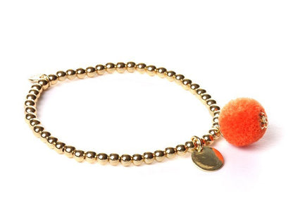 Biba Armband Kugel Vergoldet Bommel Orange Dehnbar Nickelfrei 
