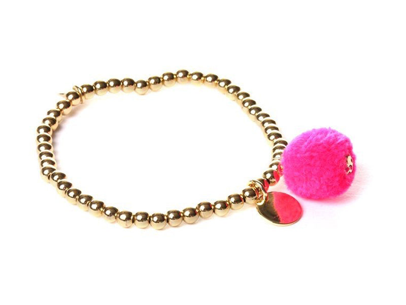 Biba Armband Kugel Vergoldet Bommel Pink Dehnbar Nickelfrei 
