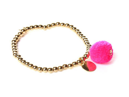 Biba Armband Kugel Vergoldet Bommel Pink Dehnbar Nickelfrei 
