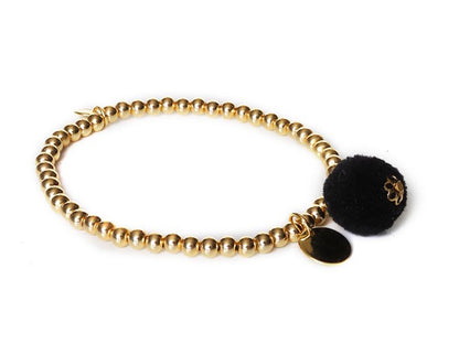 Biba Armband Kugel Vergoldet Bommel Schwarz Dehnbar Nickelfrei 
