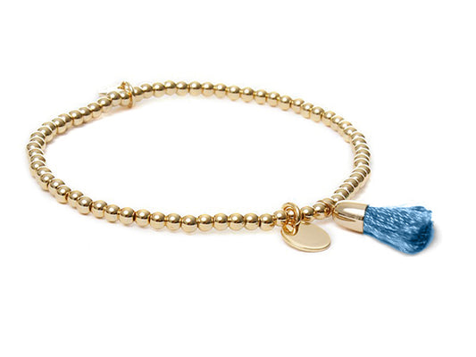 Biba Kugelarmband Gold Plattiert Quaste Blau Dehnbar