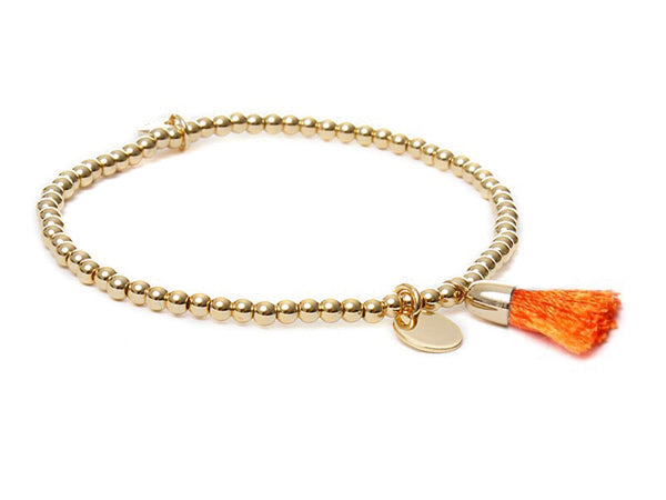 Biba Kugelarmband Gold Plattiert Quaste Orange Dehnbar
