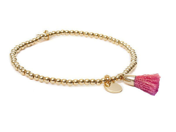 Biba Kugelarmband Gold Plattiert Quaste Pink Dehnbar