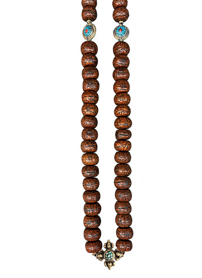 Boho-Kette Unikat Bodhi-Samenperlen Antikgoldfarbene Ethno-Zierelemente Kreuzanhänger Türkis Bohemian-Style