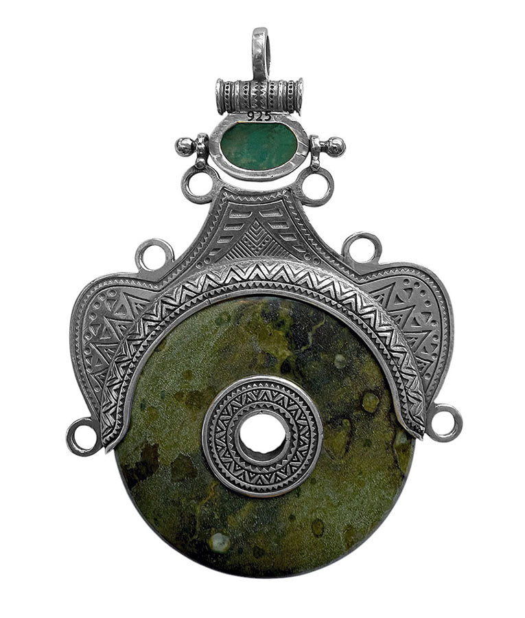 Boho Steinanhänger Serpentin Amazonit XL Groß Sterling Silber Unikat