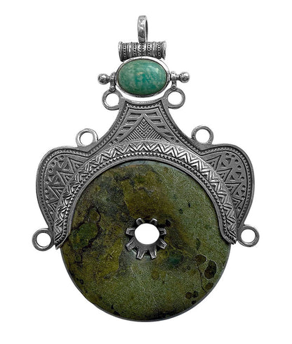 Boho Steinanhänger Serpentin Amazonit XL Groß 925 Sterling Silber Unikat