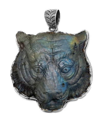 Tigerkopf-Anhänger Labradorit Sterling Silber Unikat