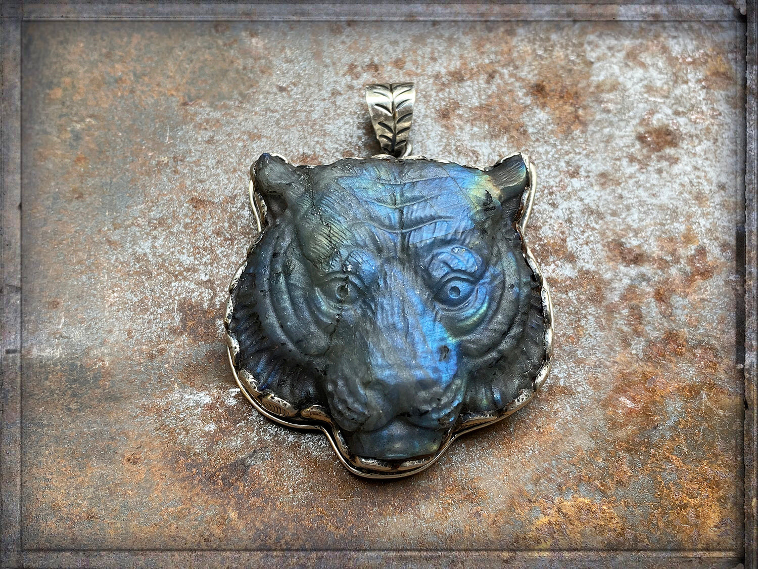 Tigerkopf-Anhänger Labradorit Sterling Silber Unikat Schmuck Reichenberger