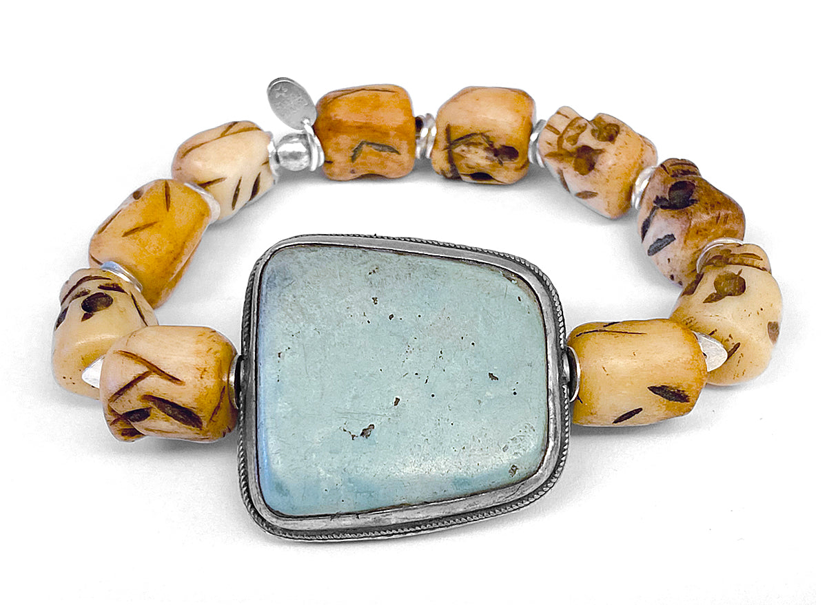 Skull-Armband Bone Türkisstein Sterling Silber Dehnbar Unikat