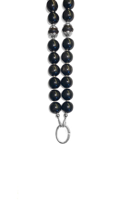 Kette Ethno Horn Holzperlen Sterling Silber 105 cm Lang Unikat