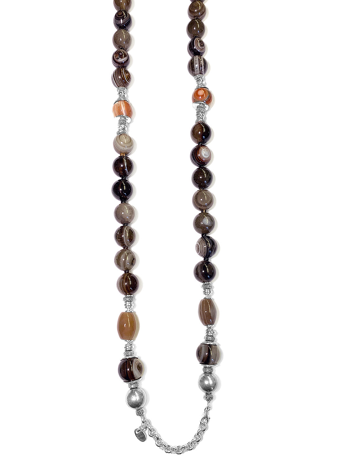 Steinkette Achat Boho 95 cm Lang Sterling Silber Unikat