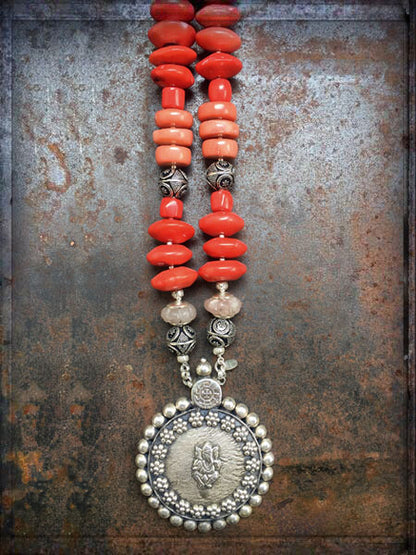 Kette Bambuskoralle Coral Ganesha-Anhänger Silber Unikat Schmuck Reichenberger