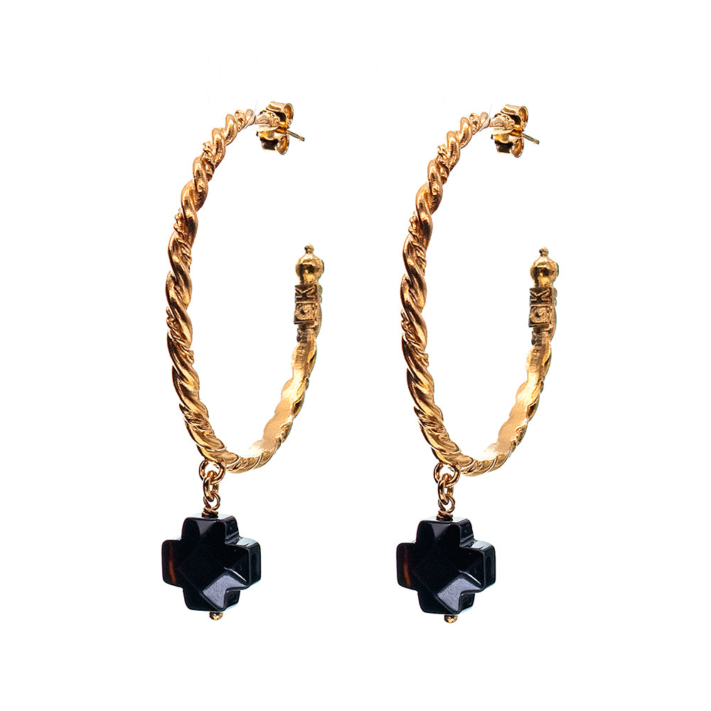 Gem Kingdom Creolen Bronze Vergoldet Kreuz Onyx Schwarz Golden Heritage