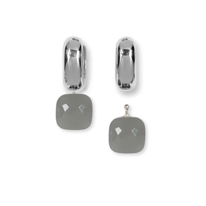 Heide Heinzendorff System-Creolen Laura 925 Sterling Silber Einhänger Quarzglas Facettiert Grau E56