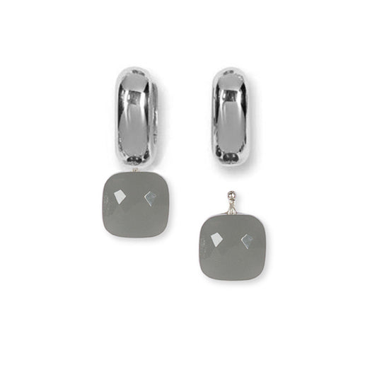 Heide Heinzendorff System-Creolen Laura 925 Sterling Silber Einhänger Quarzglas Facettiert Grau E56
