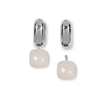Heide Heinzendorff System-Creolen Laura 925 Sterling Silber Einhänger Quarzglas Facettiert Milky Weiß E56