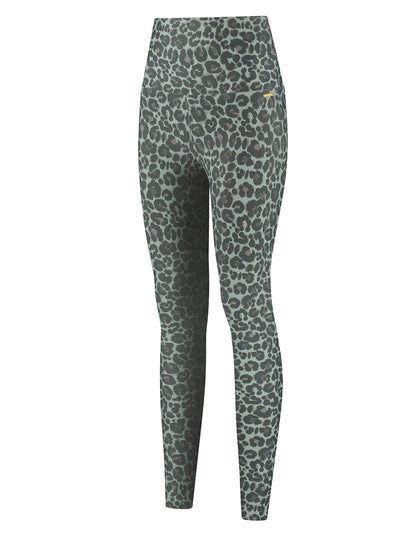 Deblon Sports Classic Lifting Leggings Leoparden-Print Sage Salbei Hoher Bund Slim-Fit Seitlich