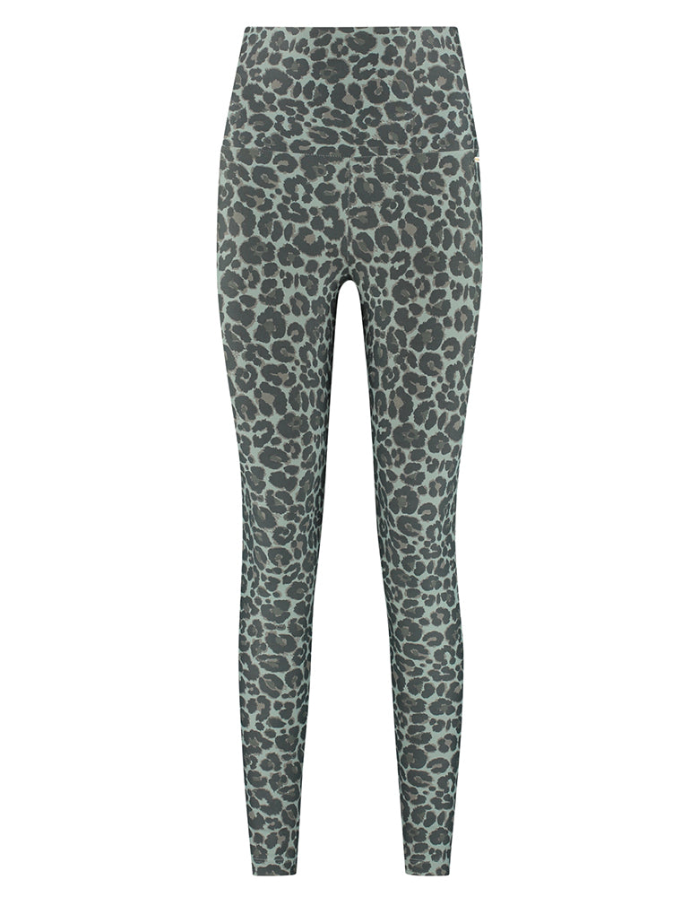 Deblon Sports Classic Lifting Leggings Leoparden-Print Sage Salbei Hoher Bund Slim-Fit