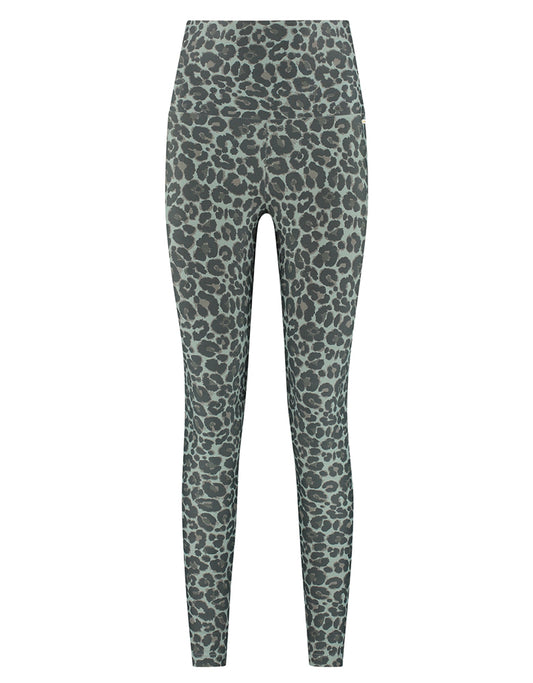 Deblon Sports Classic Lifting Leggings Leoparden-Print Sage Salbei Hoher Bund Slim-Fit